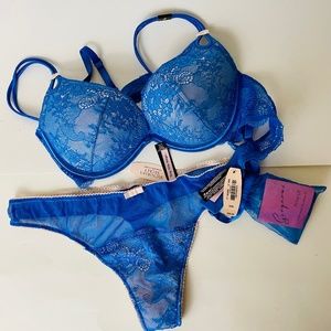 Blue Victoria’s Secret Sexy Little Things padded push-up bra & thong NWT